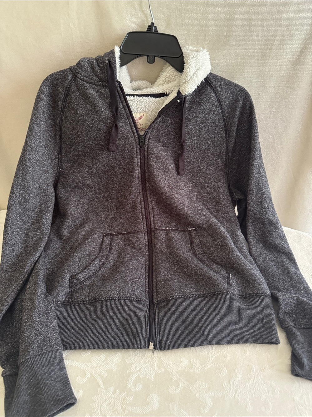 Faded Glory Charcoal Gray Sherpa-Lined Zip Hoodie